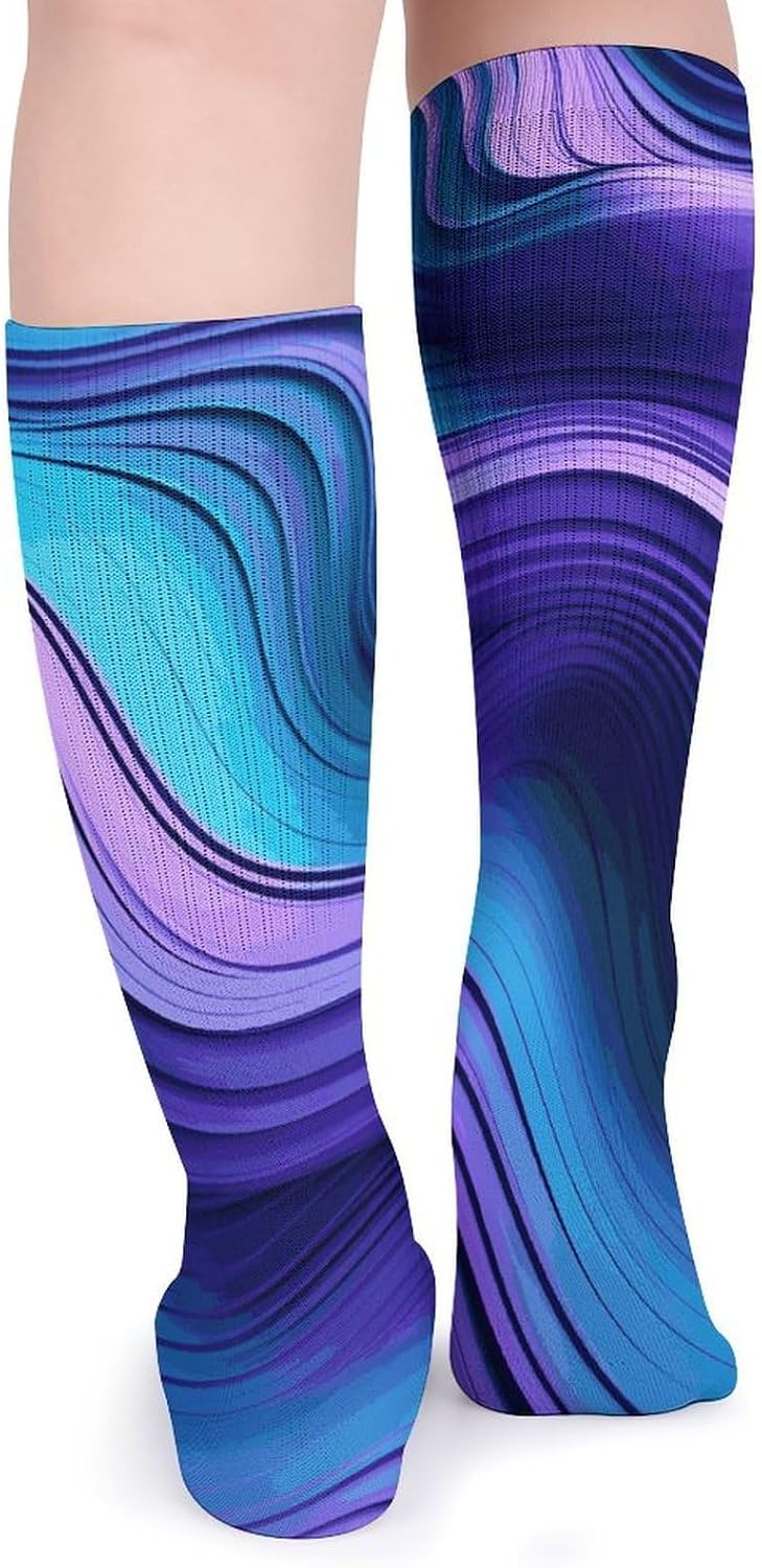 5-Pack Knee High Socks, 15.7 Inch Breathable Casual Socks Wavy Purple Stockings for Men Women