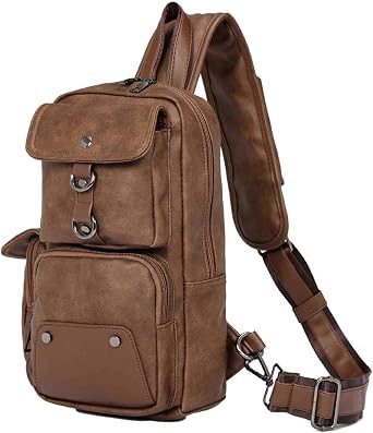 Hebetag Leather Sling Crossbody Bag Casual Daypack for Men Women