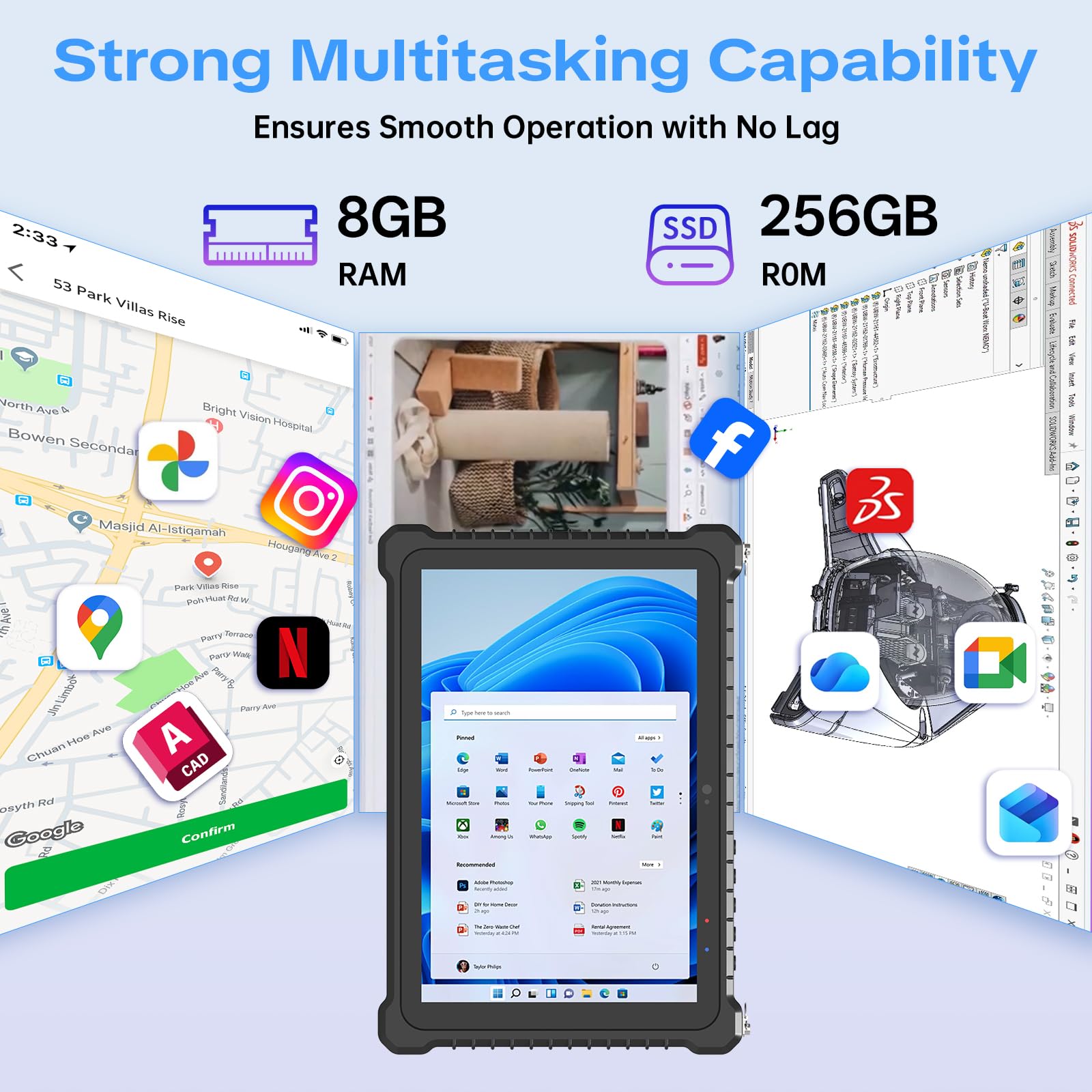 Tablet PC Rugged 10,1 Pollici,Robusto PC Industriale Antiacqua IP67,Windows 11 Pro,Intel N5100 8GB+256GB,4G LTE GPS,WiFi/BT,Fotocamera 8MP+5MP,Scanner 2D/NFC,per Lavoro Esterno e sul Campo
