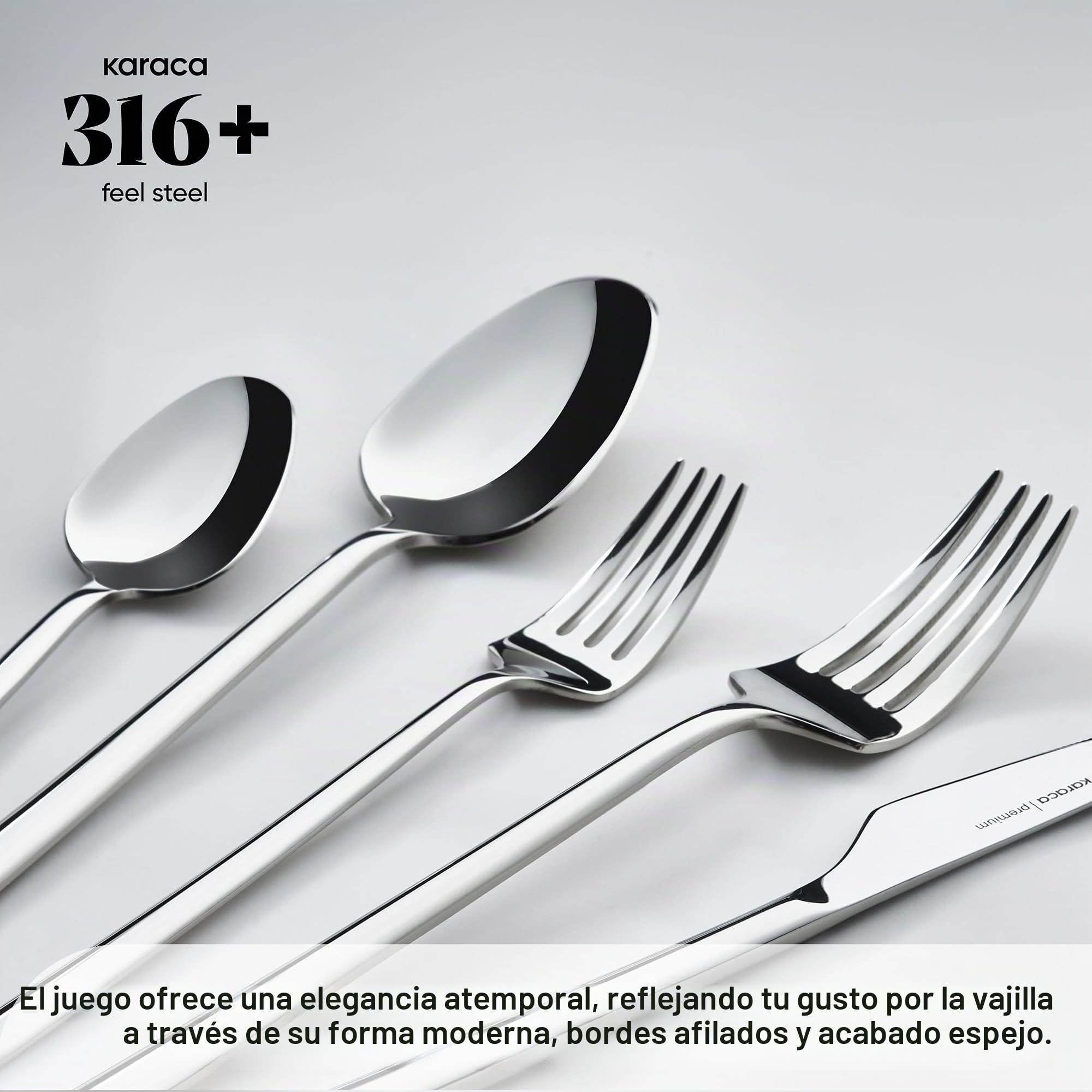 Karaca Stark 316+ - Juego de cubiertos prémium para 12 personas, 84 piezas, cuchara, resistente al óxido, de larga duración, resistente a la corrosión, apto para lavavajillas, cubiertos para servir,