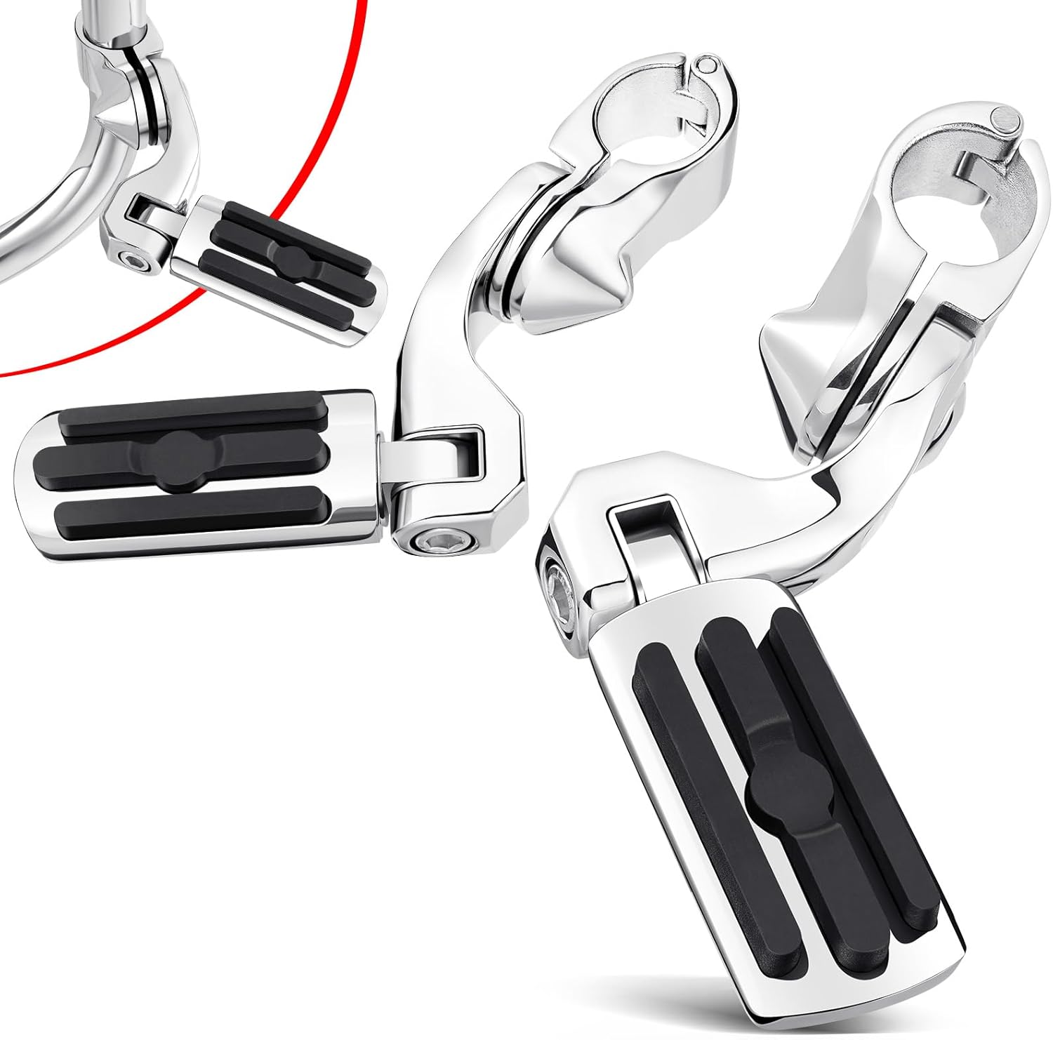 Benlari Motorcycle Adjustable Highway Footpegs Style 2 Chrome Short Angled Fit for Harley Touring Street Glide Softail Dyna Sportster fits 1"(25mm) 1-1/4"(32mm) Engine Guard