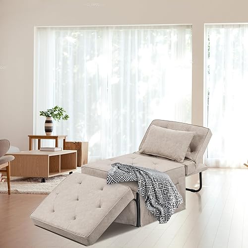 Miniatura 7 de Cama con silla de cama convertible 4 en 1, sofá cama otomana convertible 4 en 1, sofá plegable con respaldo ajustable para habitación de