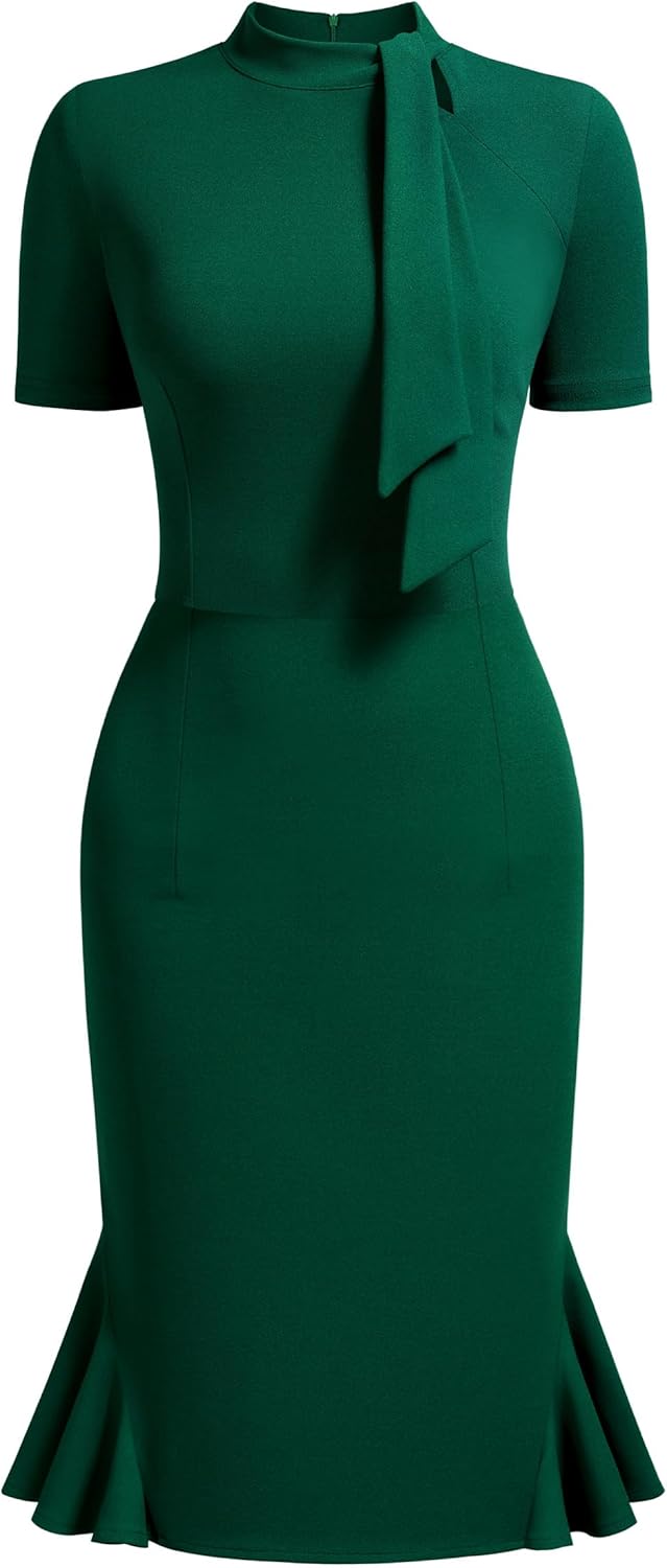 AISIZE Women's 1950s Vintage Tie Neck Cocktail Bodycon Pencil Dress - Image 4