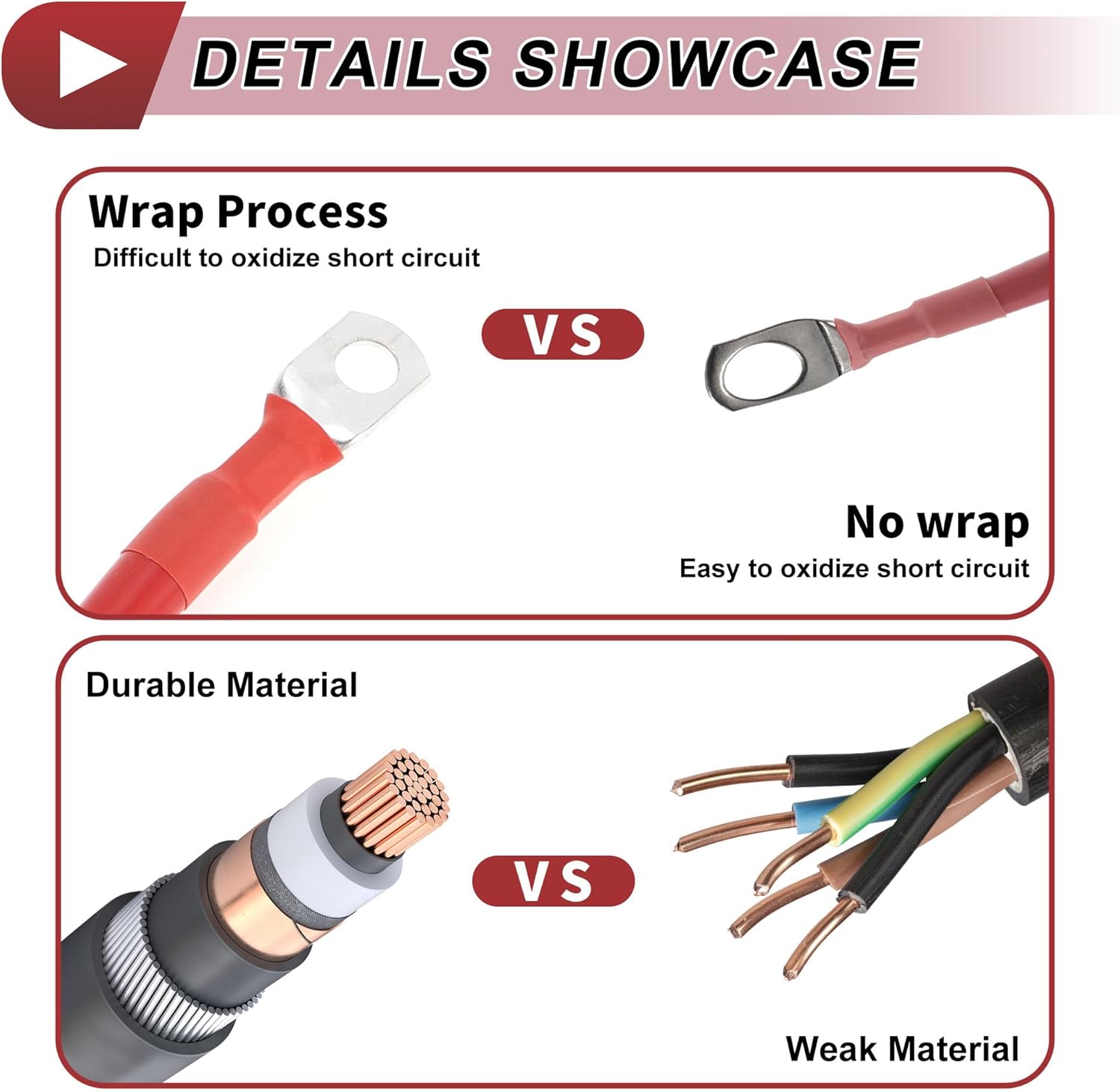 1 Pc Battery Inverter Cable Battery Cable 3/8" 5/16" Lug 1/0 AWG Gauge 7FT Red Tinned Copper