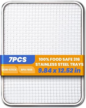 Cercker 316 7pcs Stainless Steel Dehydrator Tray 9.84 * 12.52in, Food Dehydrator Trays 7 Pack, Fruit Dryer Trays, BPA-Free Food Dryer Accessories