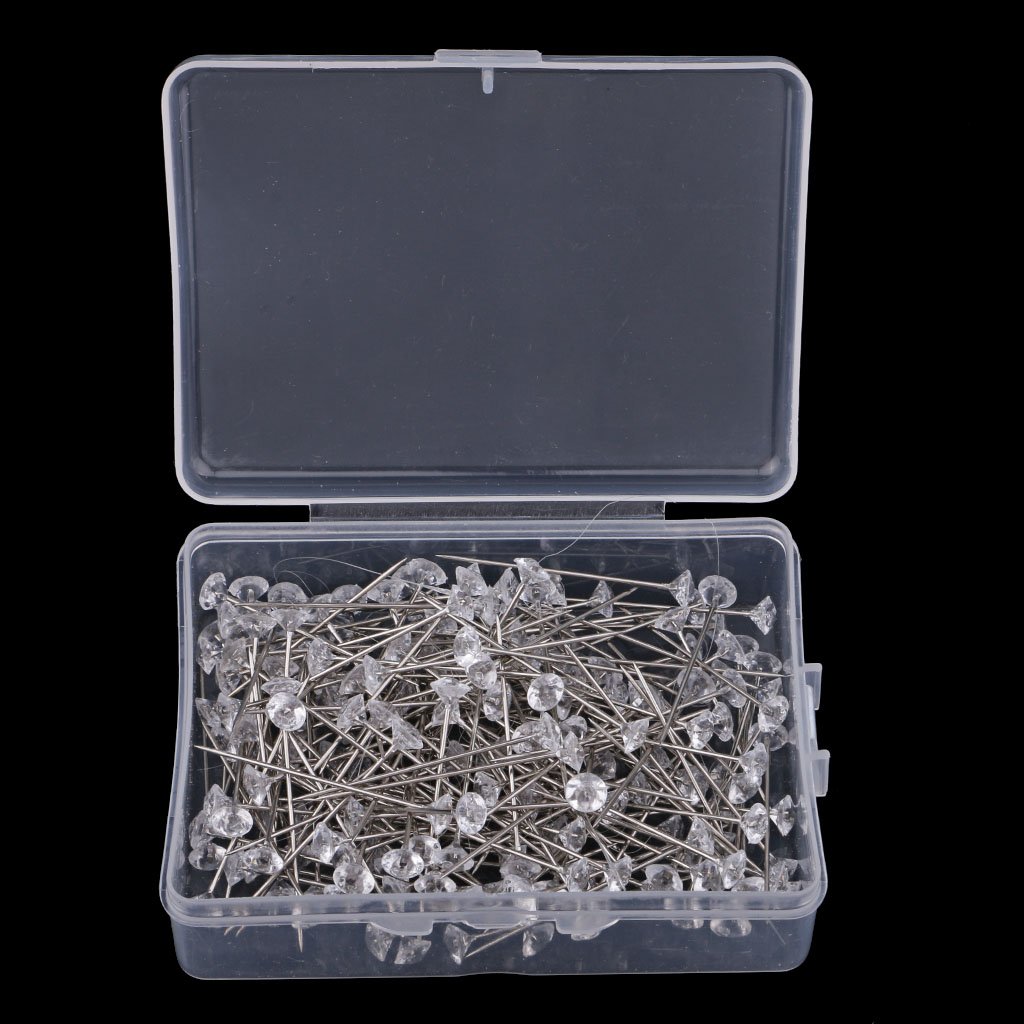 Juego de 10 alfileres de ramo floral con cabeza de diamantes de imitación de cristal, 200 unidades, 38 x 6 mm