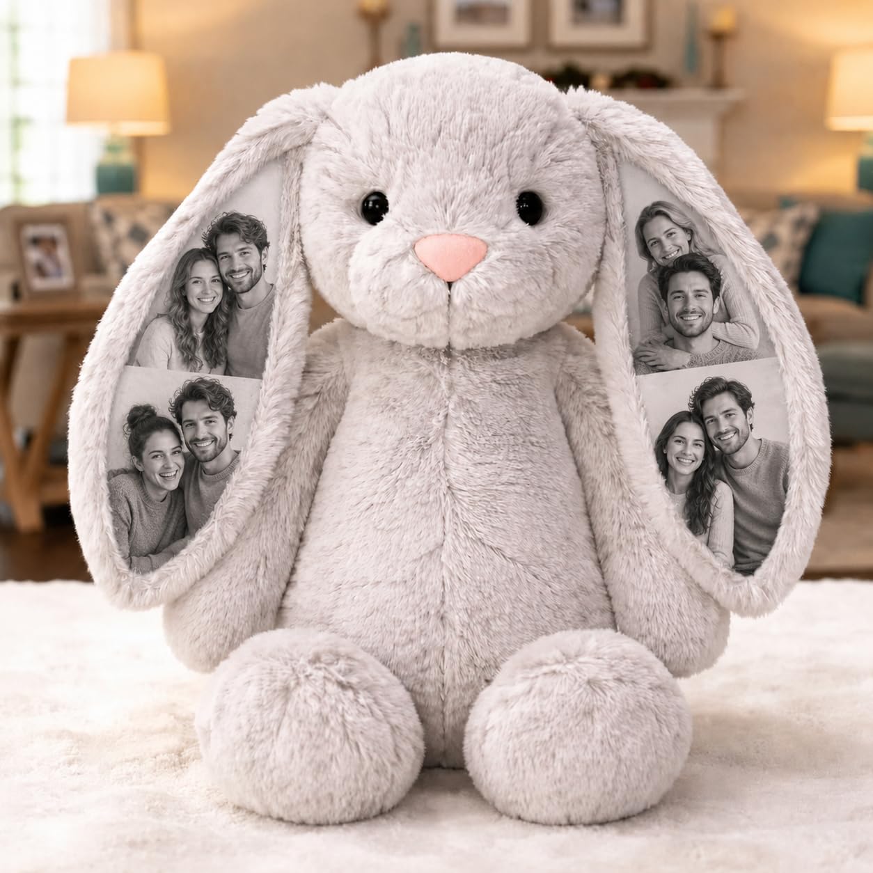 VEELU Personalised Photo Bunny Teddy Custom Picture Bunny Plush Hidden Ear Personalised Wedding Anniversary Birthday Gifts for Women Men Couple Friend 26cm/40cm โ image 1