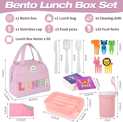 Miniatura 2 de Lonchera Bento de 77 piezas, bolsa de almuerzo grande con aislamiento rosa, 3 capas, apilable, a prueba de fugas, con taza, bolsa de almuerzo,