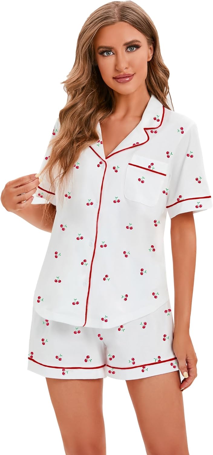 LUBOT 100% Cotton Pajamas for Women 2 Piece PJ Set Button-Down Soft Knit Short Sleeve Summer Sleepwear Loungewear XS-XXL - Image 3