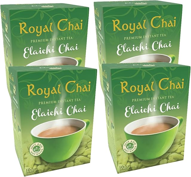 Royal Chai Elaichi Unsweetened 180g (Pack of 4)  Premium Instant Tea  Cardamom Tea  Natural  Instant Cardamom Indian Tea