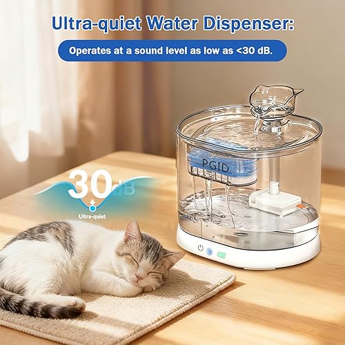 Miniatura 3 de Fuente de agua automática para gatos, 2.2L74 onzas inalámbricas con bandeja de acero inoxidable, fuente ultra silenciosa para mascotas para gatos y