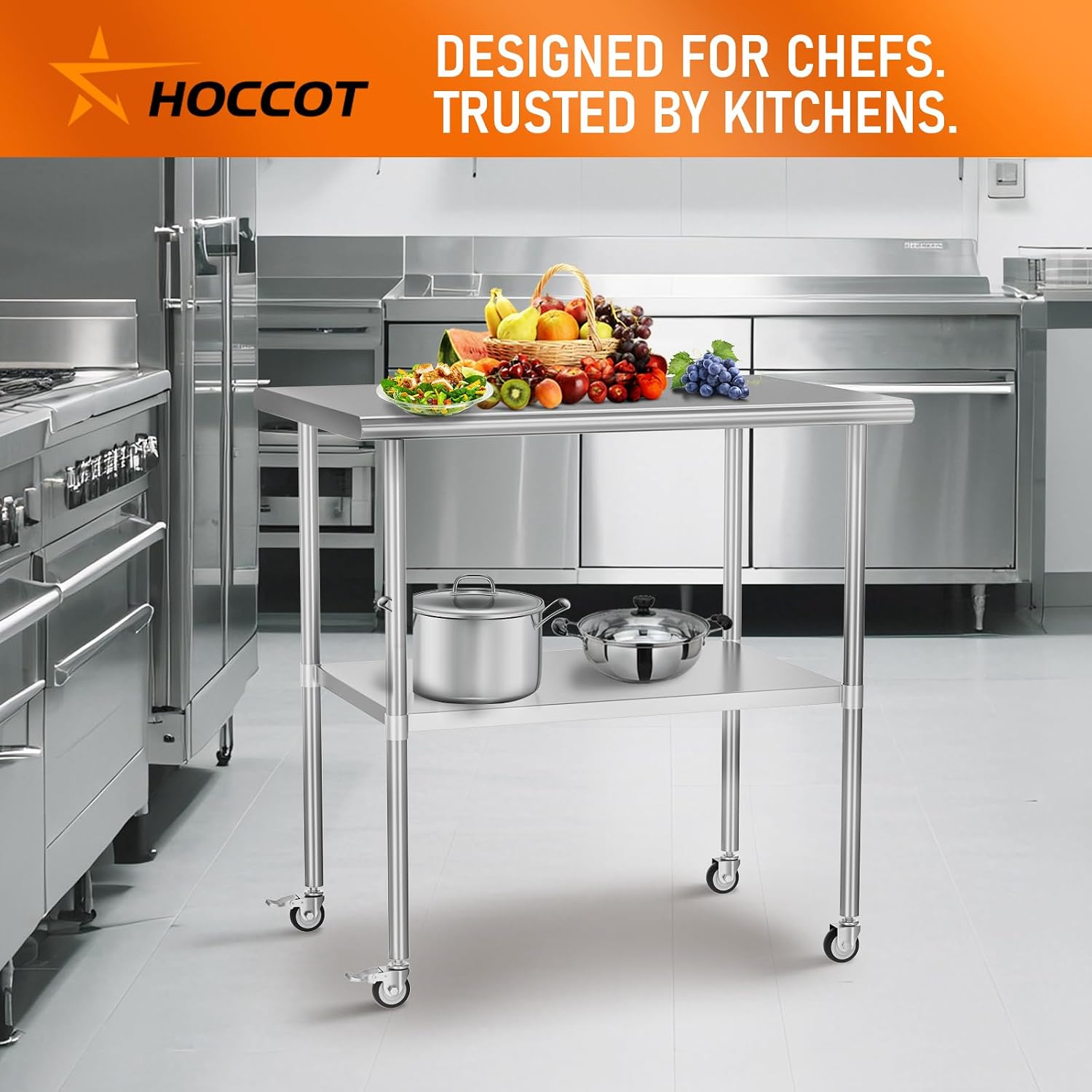 Stainless Steel Table with Wheels 30" x 36" Utility Worktable with Adjustable Undershelf for Commercial Kitchen, Garage, Restaurant