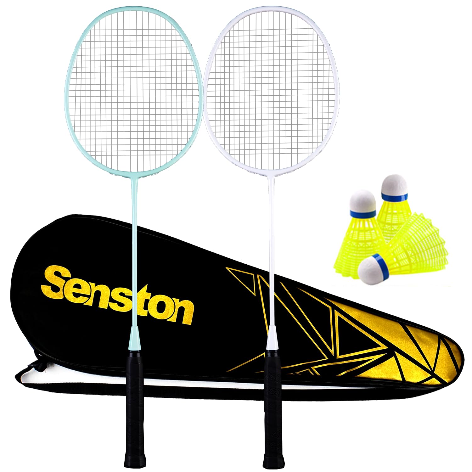 Senston Badminton Racket Set of 2 Lightweight Badminton Rackets Set with 3 Nylon Shuttlecocks for Outdoor, Backyards, Gym, Pack of 2 Green