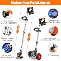 Xbzzgmg Akkumulátoros Fűszegélynyíró 2×4.0 mAh Akkuval - Elektromos Fűkasza 4 Féle Pengével, Kihúzható Kerekekkel, Kerti Gyomvágó 6