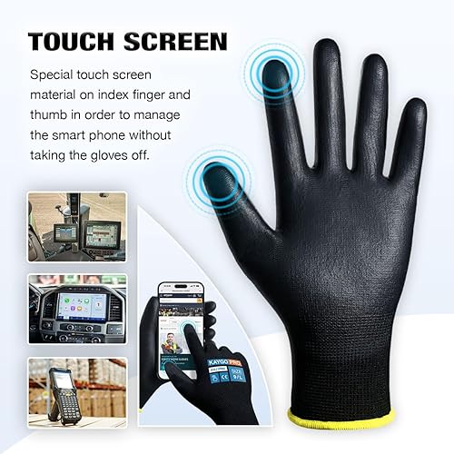 Miniatura 2 de KAYGO Guantes de trabajo de seguridad con revestimiento de poliuretano para hombres y mujeres, KG11PB, 12 pares, guantes de punto sin costuras con