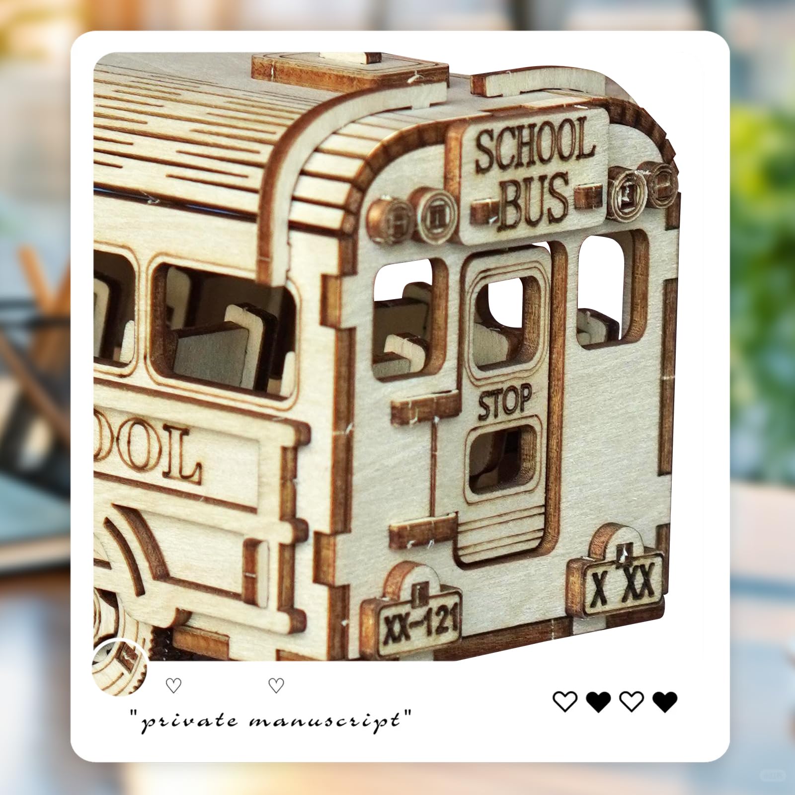 Cuteefun Modellini in Legno da Costruire Autobus Scolastico, Costruzioni Legno Adulti, Puzzle 3D Fai da Te