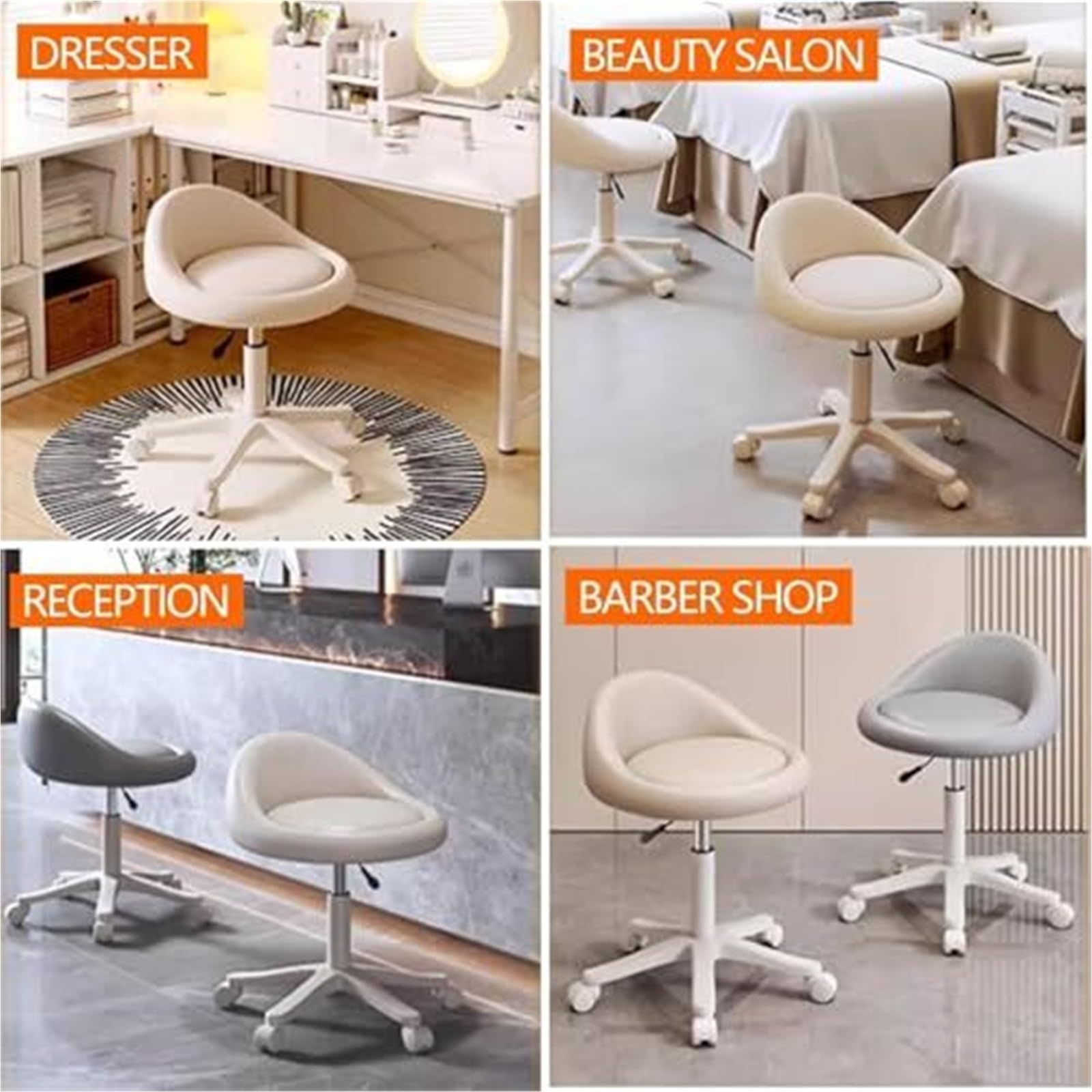 Taburete rodante Ajustable con Respaldo - Comodidad for peluqueros y Trabajos en Altura de mostrador - Ideal for largas Horas Sentado(Beige)