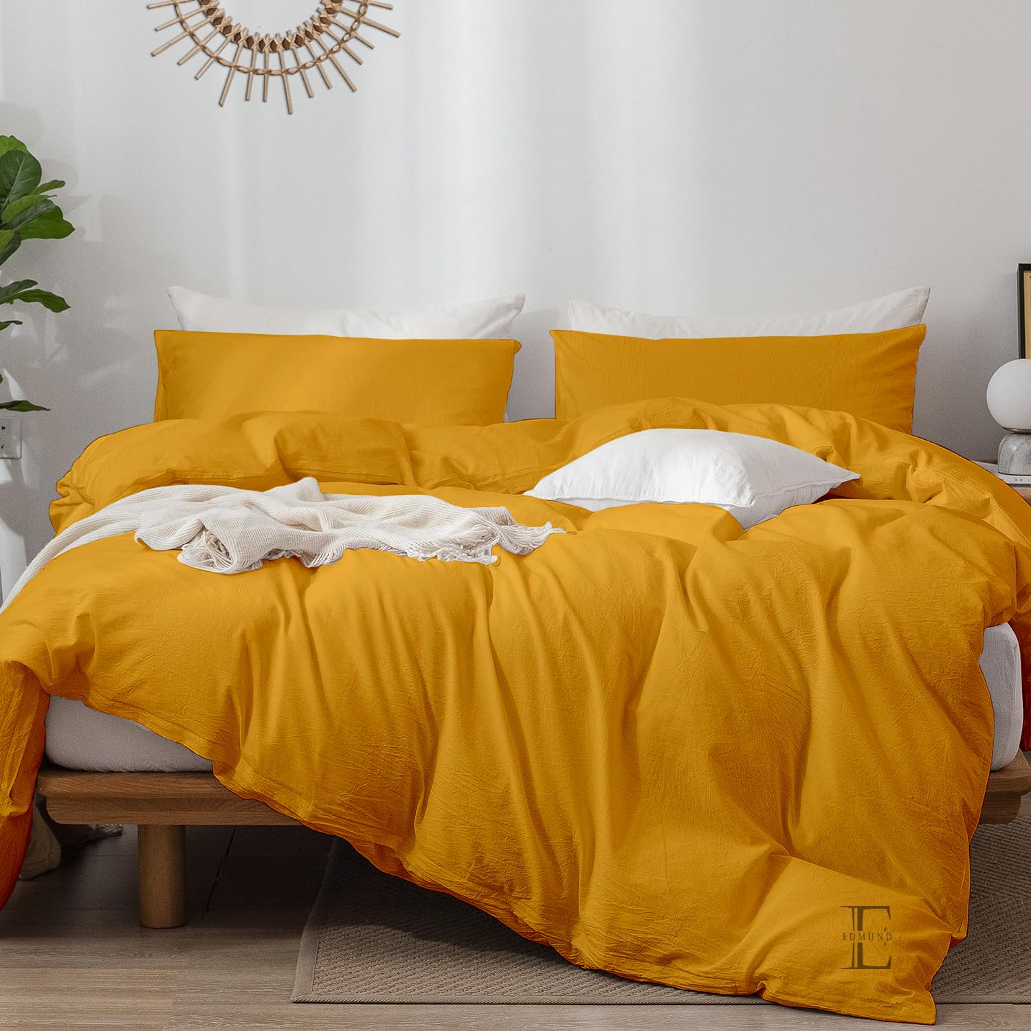 EDMUND - Brushed Microfiber Single Bed Duvet Cover Set/Comforter Cover/Rajai Cover/Blanket Cover (60"x90") Inch Quilt Cover Single Bed with Zipper & Pillow Cover - Gold 2