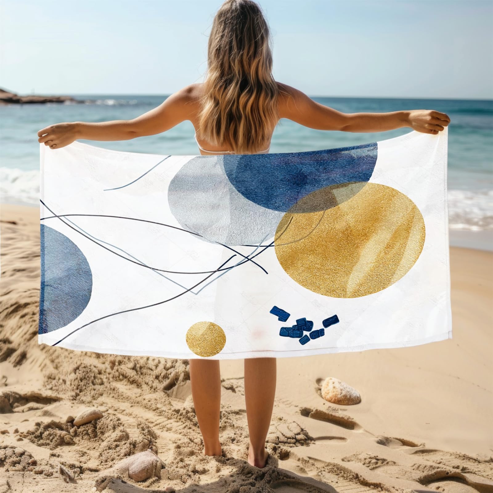 Générique Serviette Microfibre Plage Cercle Bleu Or