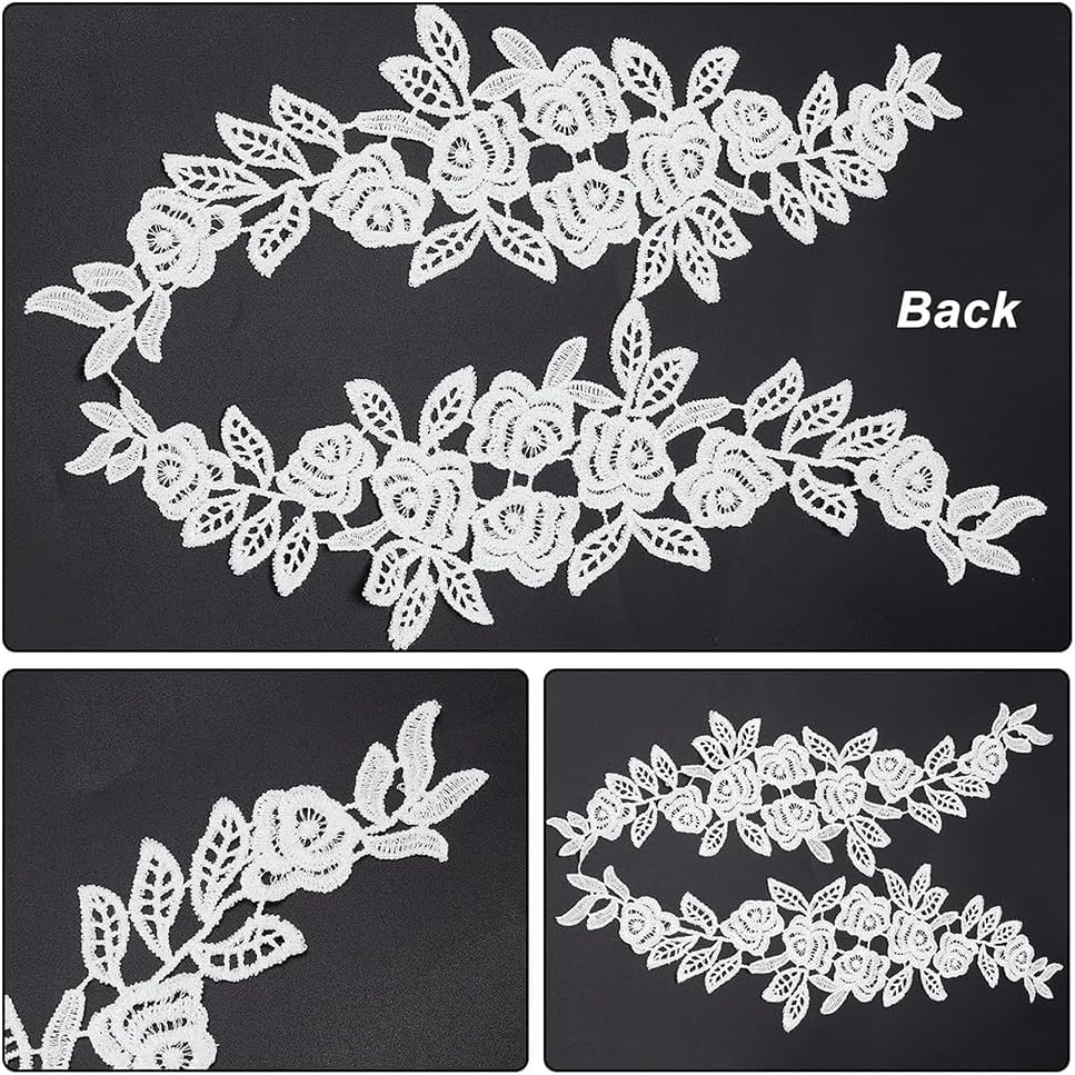 GORGECRAFT 2 Pairs Whtie Flowers Patches Garment Applique Embroidery DIY Wedding Dress Sewing Clothing Accessories (White) image 4
