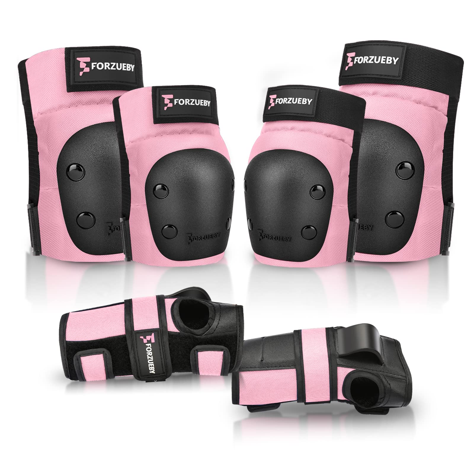 Forzueby Adult/Kids Knee Pads Elbow Pads Wrist Guards 6 in 1 Protective Gear Set for Inline Roller Skating Skateboarding Scooter BMX etc