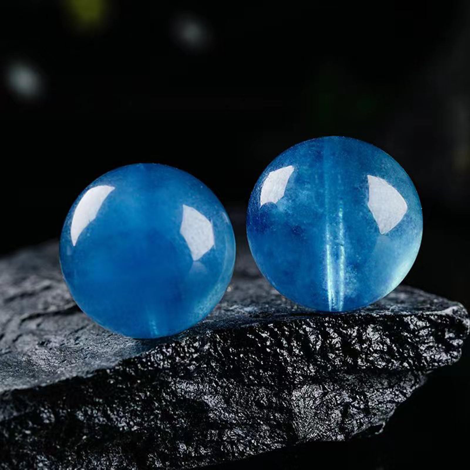 Pulsera de Aguamarina para Mujer, Pulsera elástica de Piedra auténtica para energía Tranquila y comunicación, joyería de Cristal Natural para claridad, Serenidad, energía Positiva,14MM