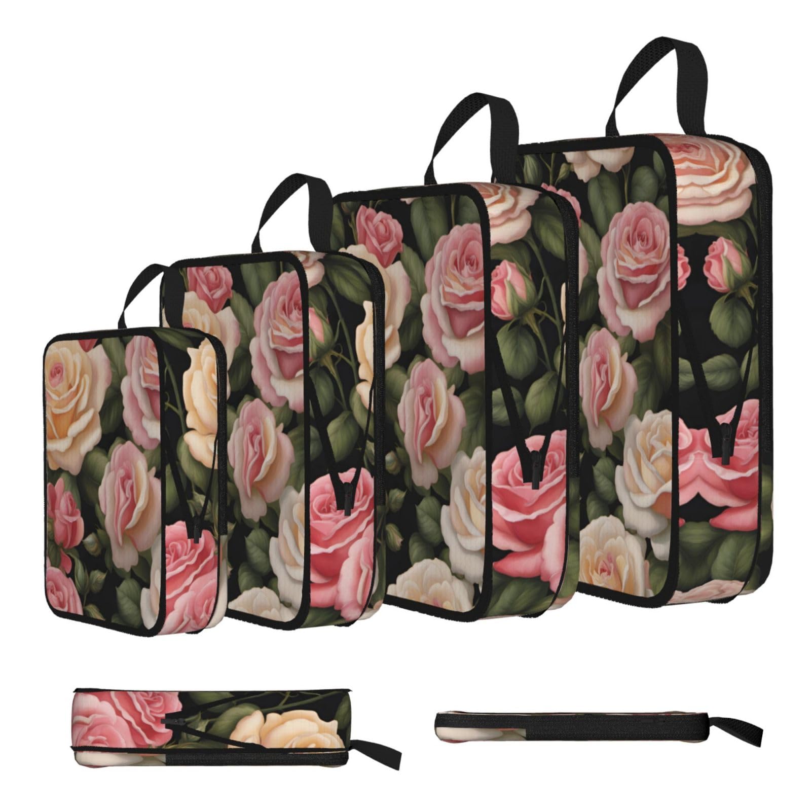 Sxzvvbn Black Many Beautiful Roses Compression Packing Cubes 4 Piece Set