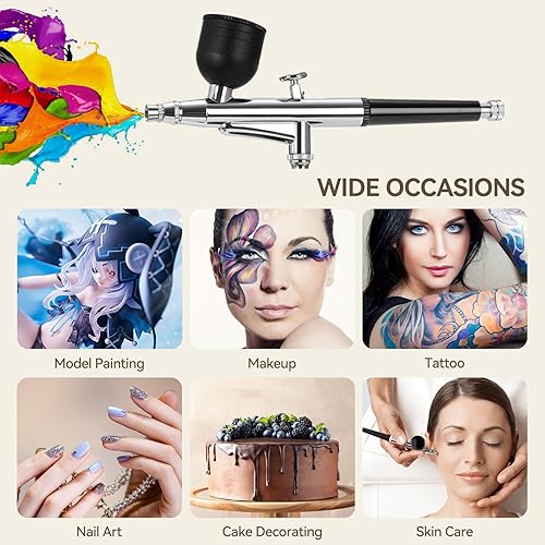 Miniatura 7 de LAKIX Kit de aerógrafo con compresor, pistola de aerógrafo recargable inalámbrica, 36PSI cepillo de aire portátil de mano para uñas, pintura,