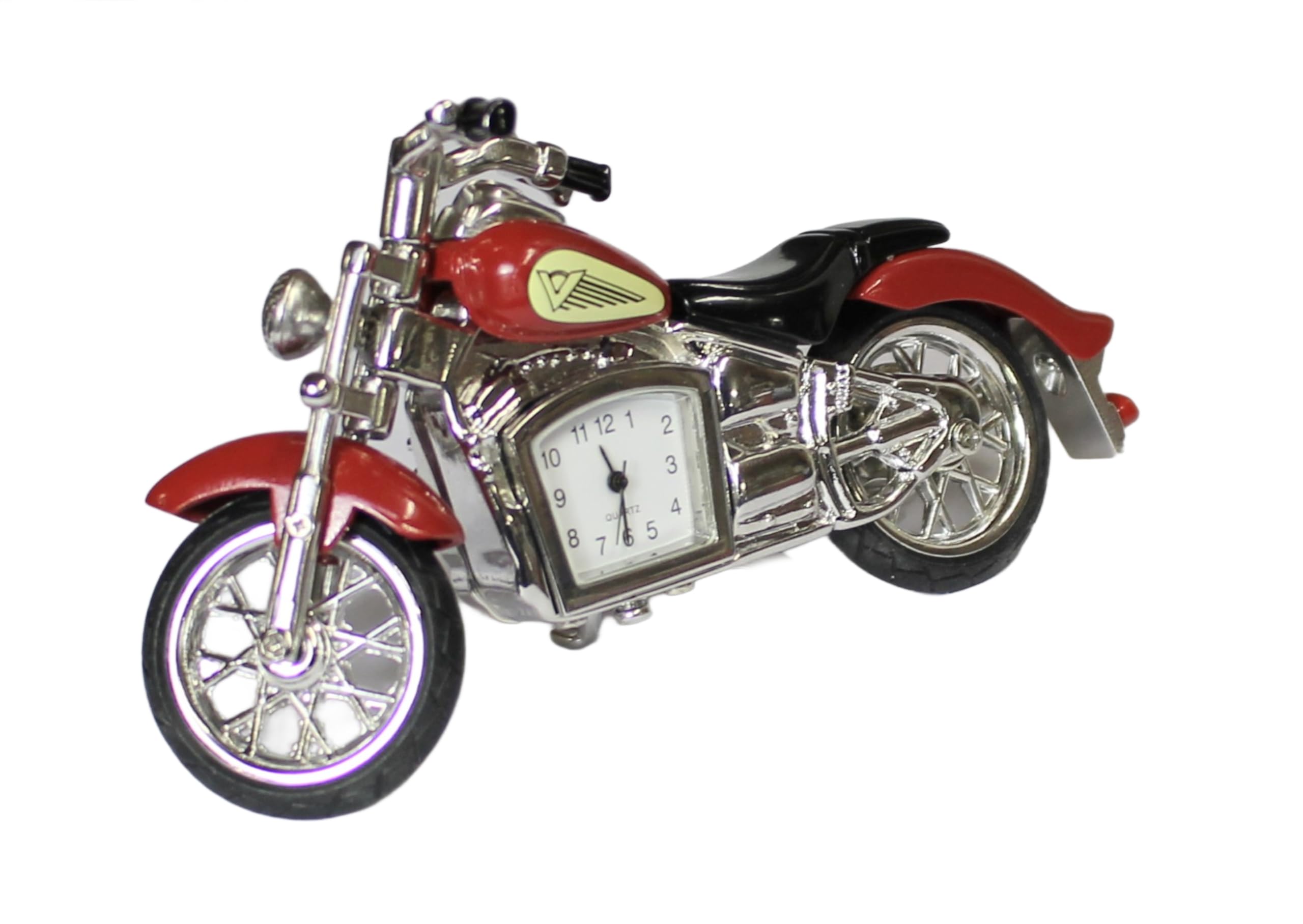 benerini Miniature Silver Red & Black Colour Classic Motorbike Clock - Motorbike Gifts - Free Standing Desk Top - Boxed Gift - Image 3