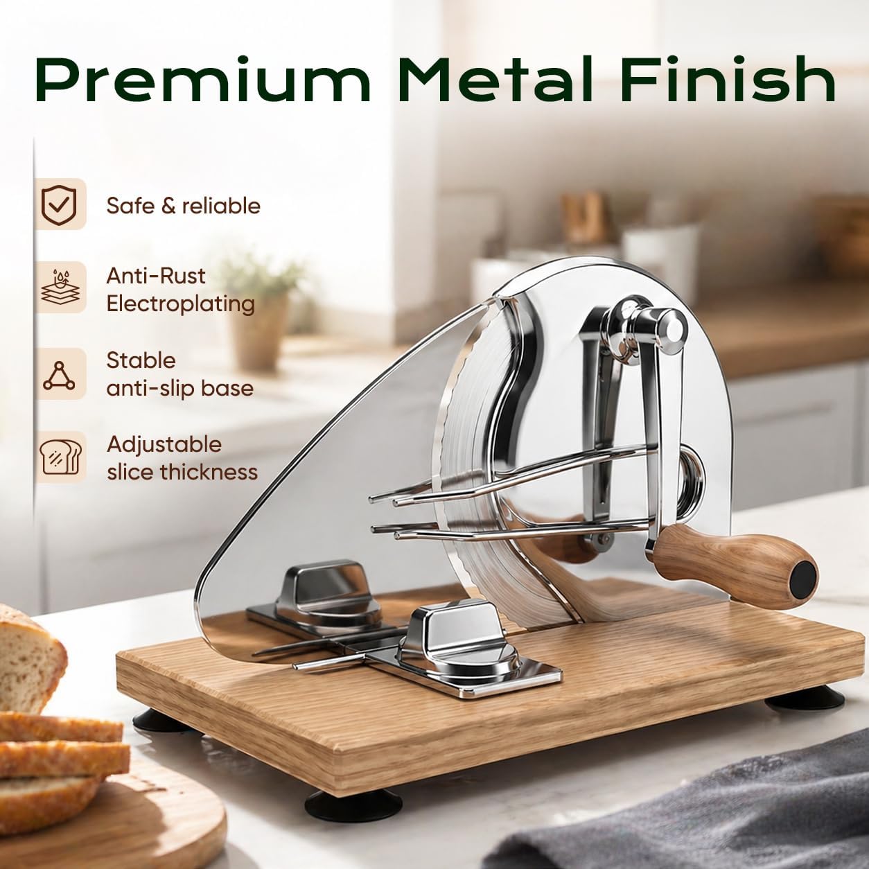 Saluna Manual Bread Slicer for Sourdough and Homemade Bread, Adjustable Bread Slicer with Hand Crank, Stainless Steel Blade and Suction Base thumbnail