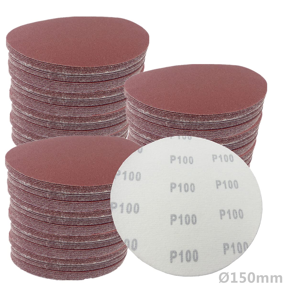 100 unidades de discos abrasivos de 150 mm de diámetro, sin agujeros, grano P120, lijadora excéntrica, lijadora de cuello largo de Bohrfux