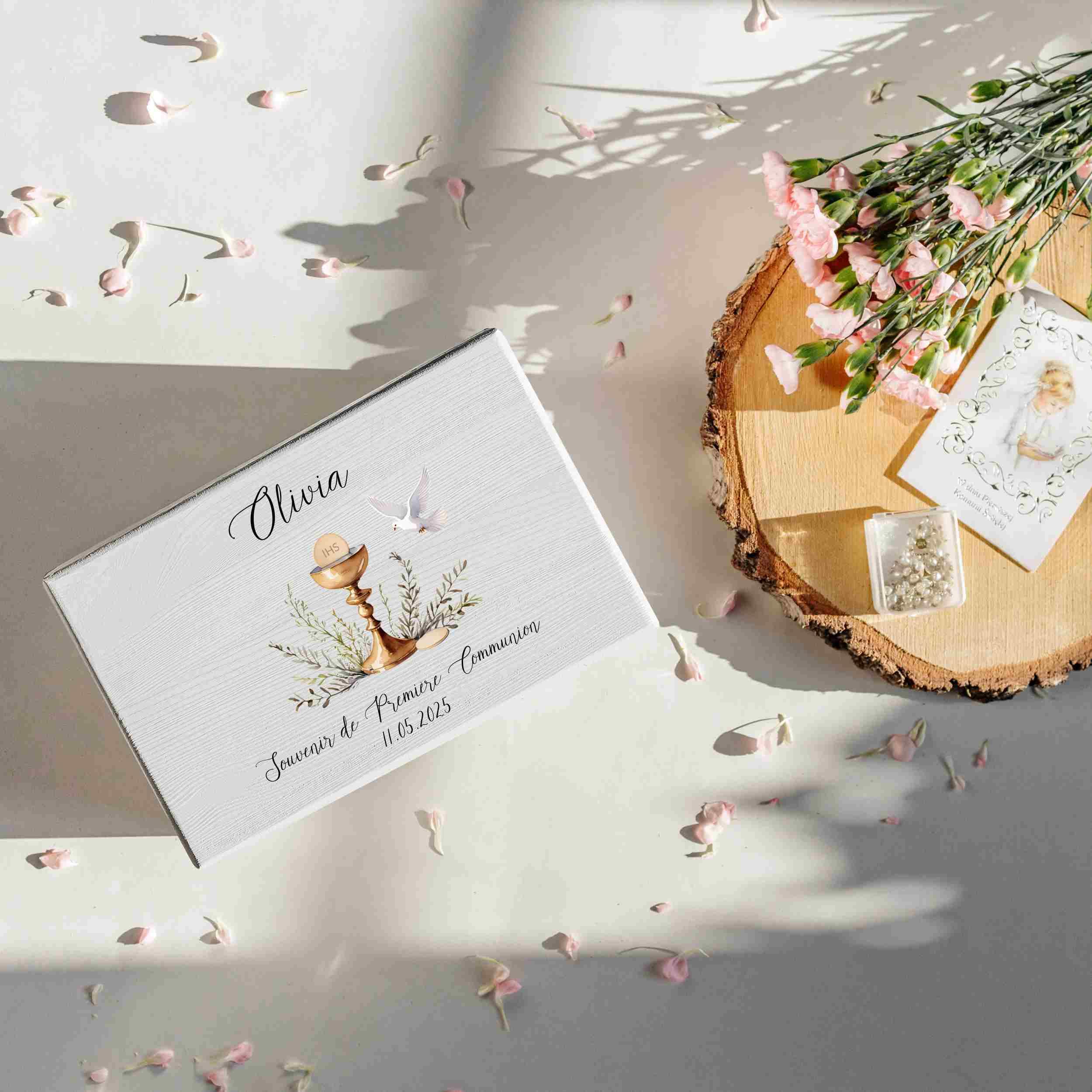 Creative Deco Personnalisé Première Communion Cadeau Boite Blanc | Boîte à Souvenirs en Bois pour Garçon et Fille | Personnalisés - Calice | Personnalisable Idée Coffret Décorations
