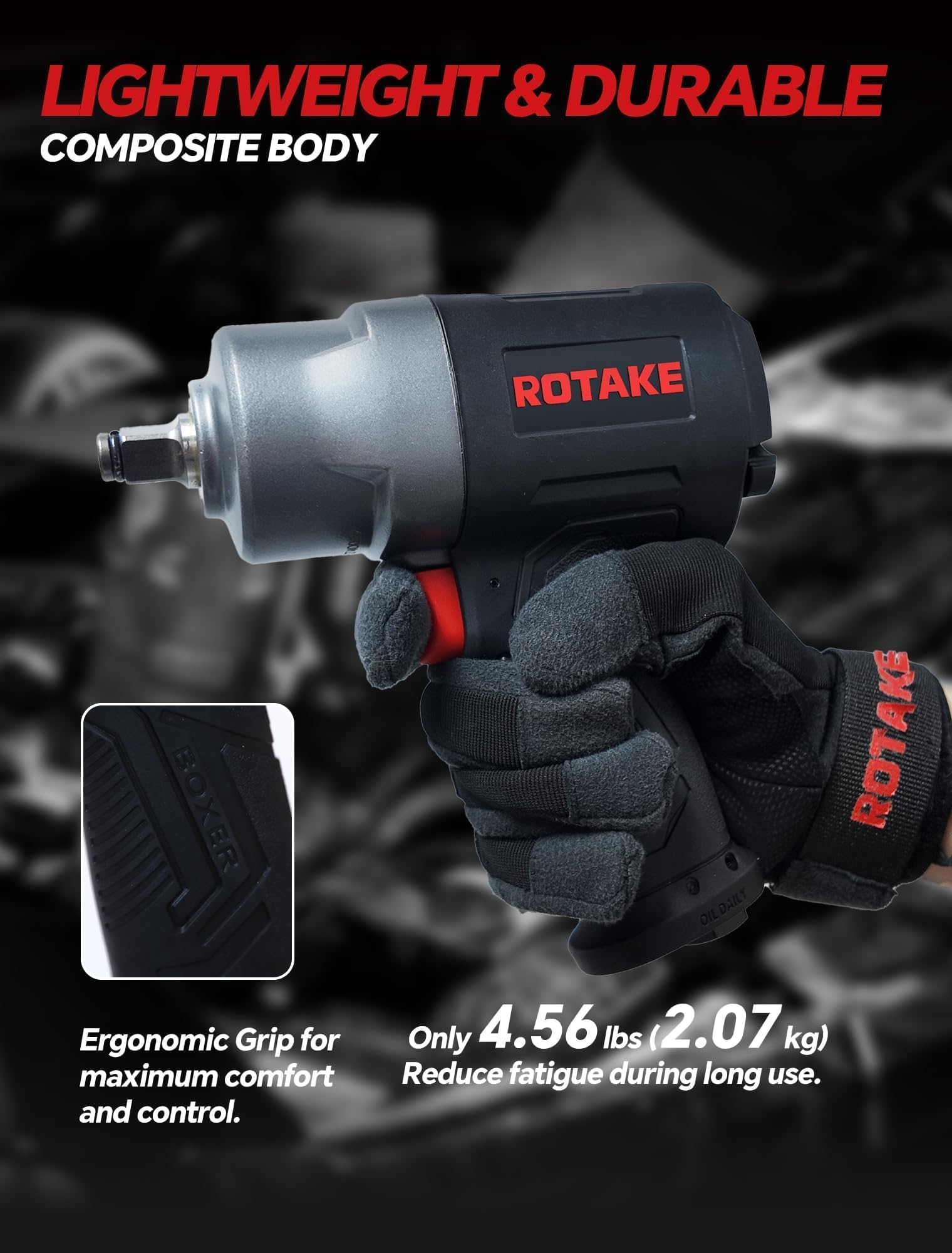 ROTAKE RT-5274 Chiave pneumatica da 1/2 pollici, pistola pneumatica a percussione da 1245 Ft-Lbs, strumento meccanico a doppio martello ad alta velocità da 8600 giri/min per riparazione auto e cambio