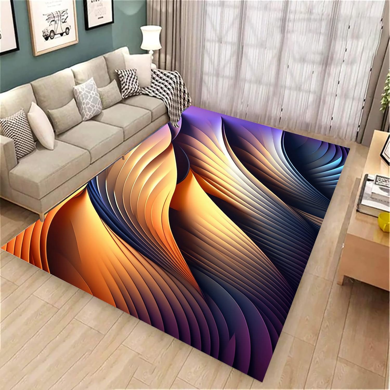 Tapis flanelle antidérapant et facile à nettoyer pour salon moderne