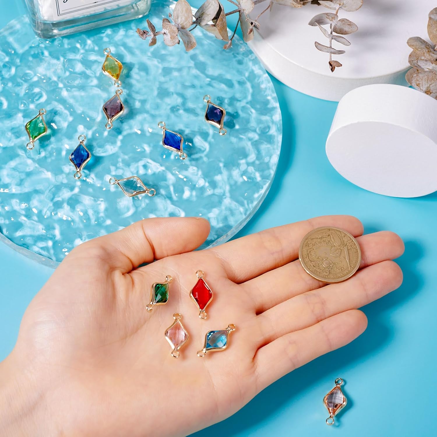 Pandahall 20Pcs Flat Round Glass Links Connectors - Image 6