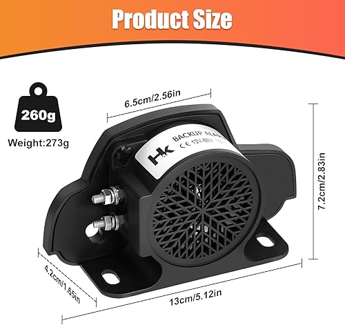 Miniatura 2 de HK Sonido de alarma de respaldo para camiones de 12 V-80 V 110 dB, respaldo de bocina inversa de automóvil resistente, advertencia con tono de