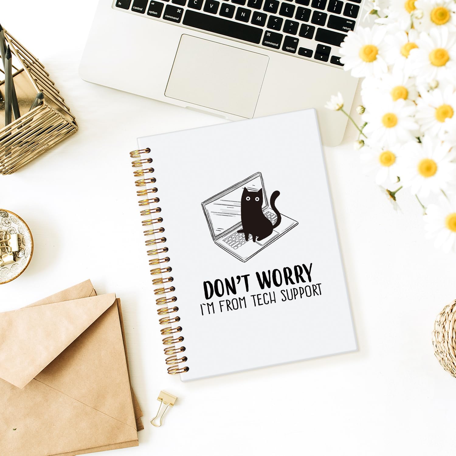 Funny Office Notebooks, Funny Cat Notebook Journal, Cat Office Supplies Notebooks for School, Gifts for Cat Lovers, Don't Worry I'm From Tech Support Hardcover Spiral Notebook 5.5x8.3 image 2