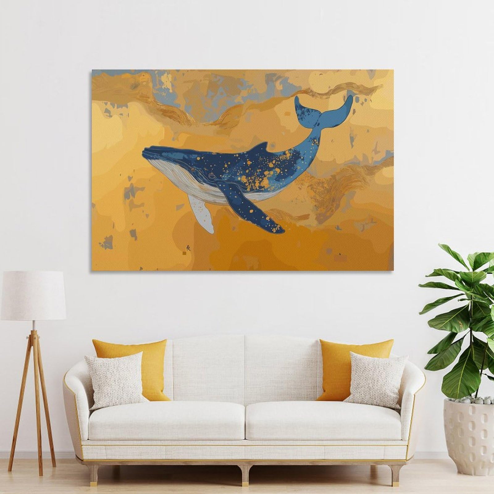 Junmoney Wall Picture Print Whale in Golden Sea, 12x18inch(30x45cm), for Living Room, Lounge Or Sitting Room, A Home Accent with Warm Character