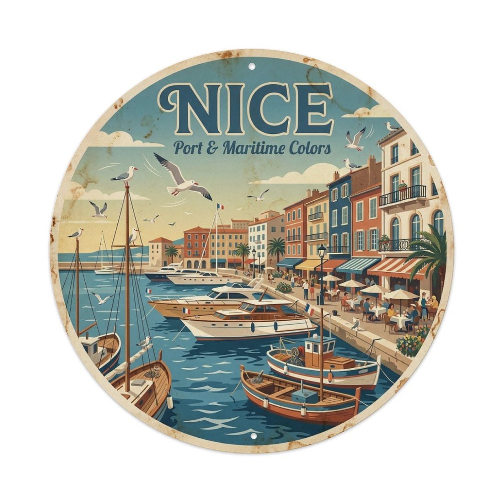 Olhnbad Style Coastal Route Port Maritime Colors Nice Travel Retro Metal Tin Sign