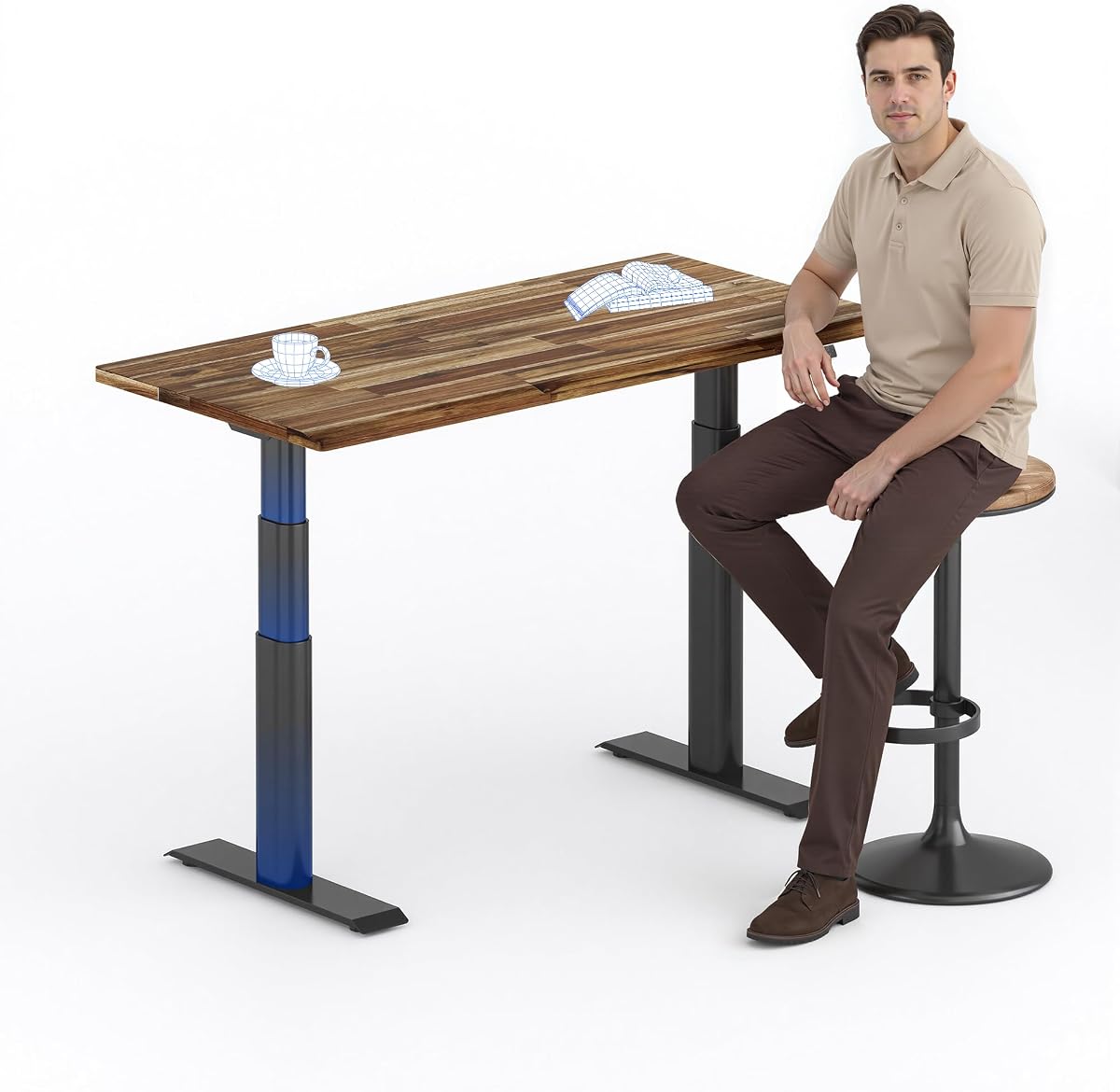 FLEXISPOT E8 Premium Standing Desk, Oval Legs, Solid Acacia Wood Top,Walnut | 55 x 28", Organic Modern Design, Butcher Block Top, Dual Motor 3-Stage Height Adjustable Frame, Heavy Duty 352 lb Capacity