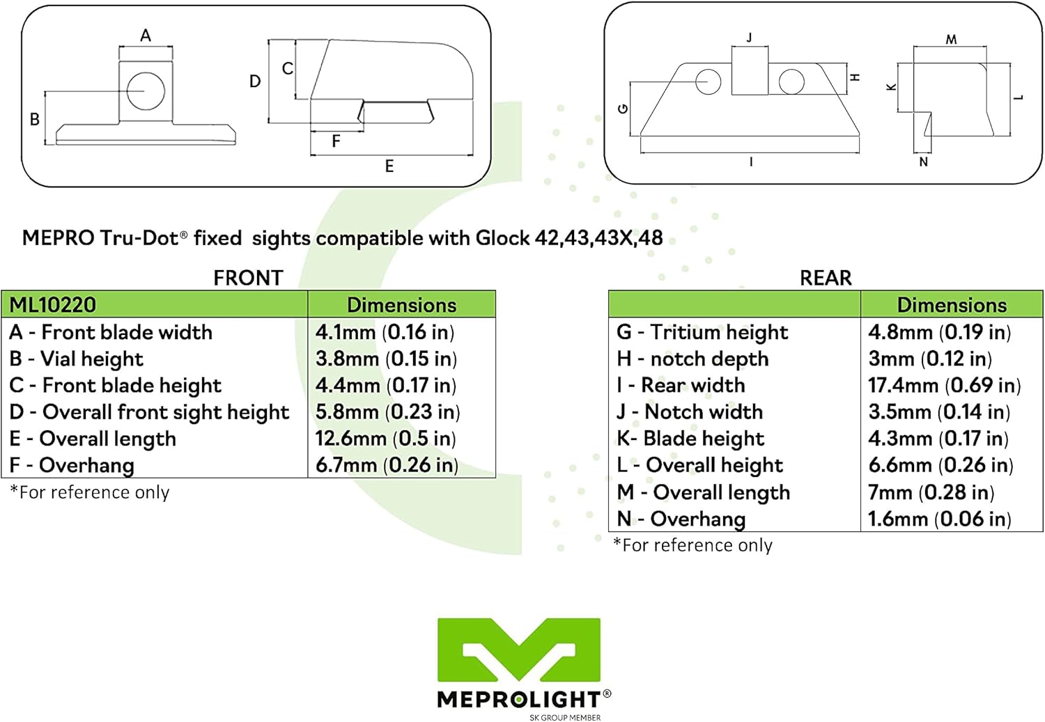 MEPROLIGHT MEPRO TRU-DOT Fixed Tritium Day and Night Pistol Sights Compatible with Glock 26,27 Green tritium dots for Low Light and Night Conditions : Airsoft Gun Sights : Sports & Outdoors