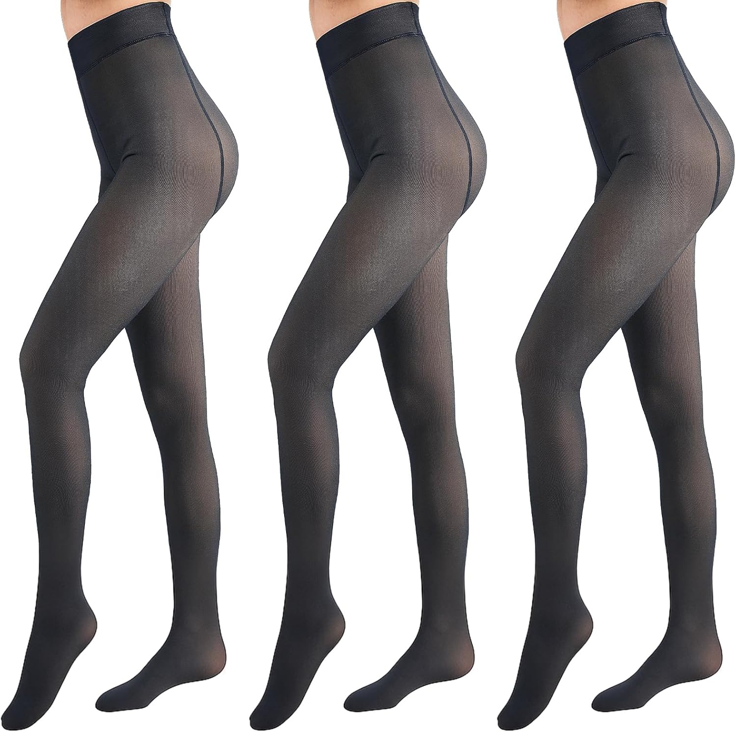 Eurzom 3組 フリース裏地タイツ レディース フェイク半透明伸縮性スキンカラータイツ 暖かいパンティーストッキング