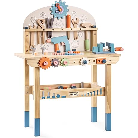 ROBUD Large Wooden Play Tool Workbench for Kids
