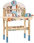 ROBUD Large Wooden Play Tool Workbench Set for Kids Toddlers, Construction Workshop Tool Bench Toys Gift
