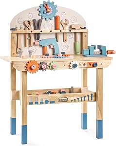 ROBUD Large Wooden Play Tool Workbench Set for Kids Toddlers, Construction Workshop Tool Bench Toys Gift