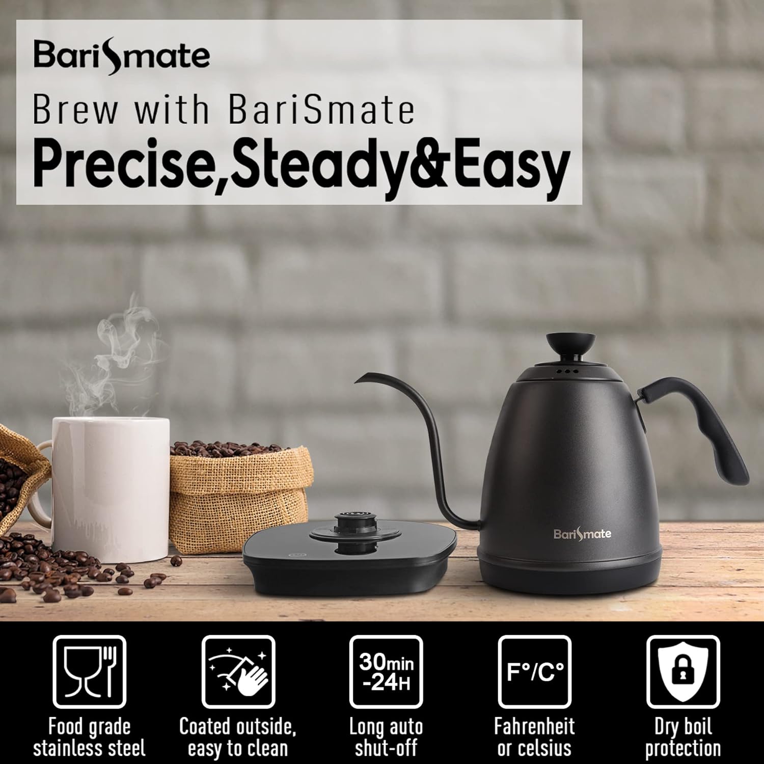 Barismate Electric Gooseneck Kettle with Temperature Martinique Ubuy