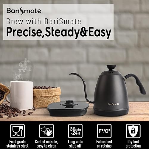 Miniatura 3 de Hervidor eléctrico de cuello de cisne con control de temperatura de acero inoxidable para espumador de leche, juego de filtro, café, té, 1 litro,