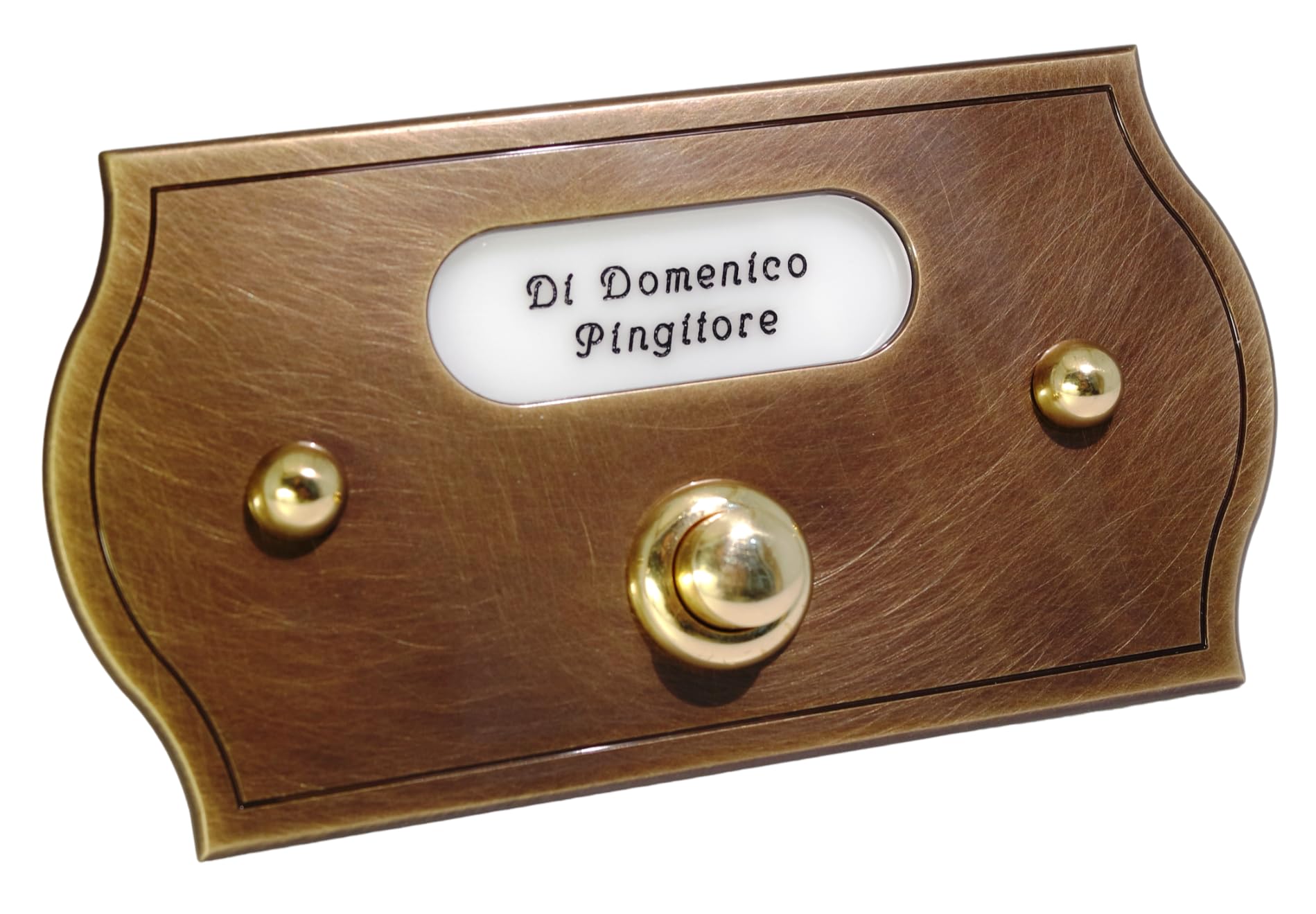 Neroni Mameli Campanello in Ottone Bronzato per Esterno abitazione - Porta Ingresso Casa, con Pulsante Elettrico - Modello Aurelio - Made in Italy