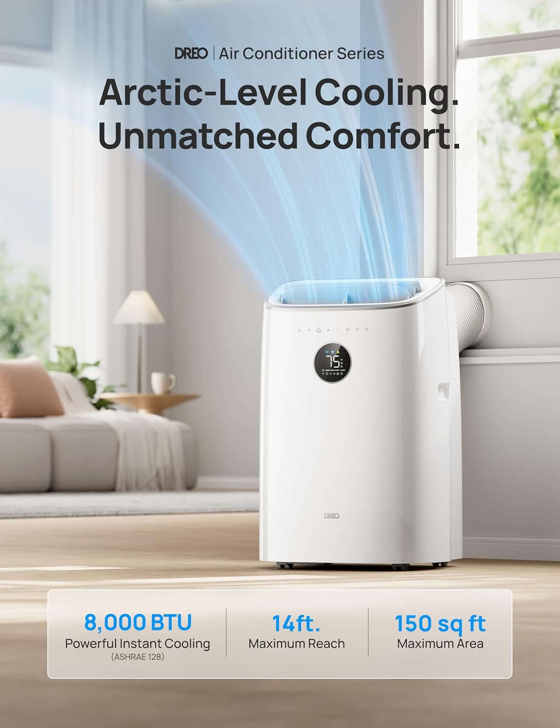 DREO Portable Air Conditioners, 8000 BTU ASHRAE (5000 BTU DOE) Smart AC Unit for Bedroom with Drainage-free Cooling, 45dB Quiet, APP/Voice/Remote, Portable AC for Room Indoors, AC318S thumbnail