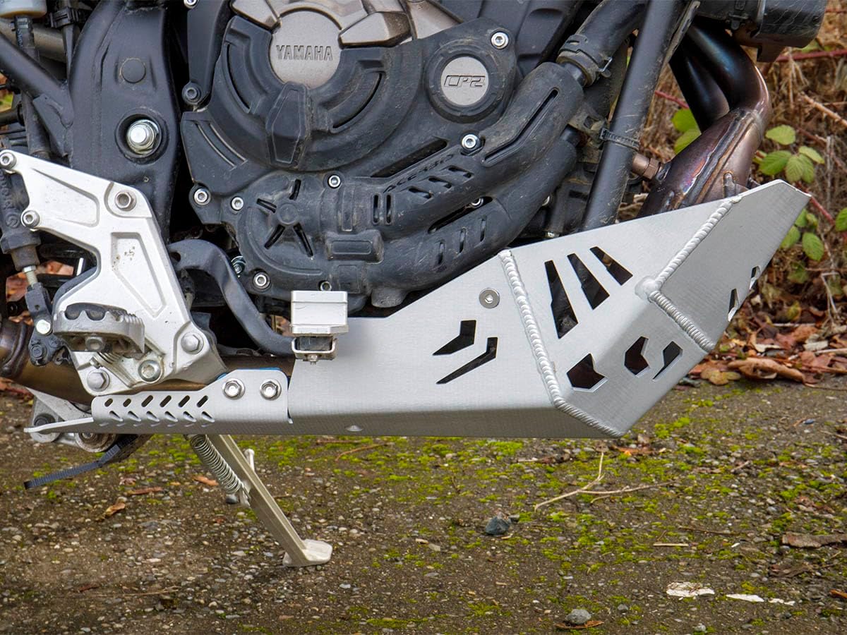 AltRider Skid Plate with Linkage Guard Compatible with Yamaha Tenere 700 (2019–Current), 4 mm Aluminum Engine & Header Protection - HDPE Rear Linkage Guard - Silver